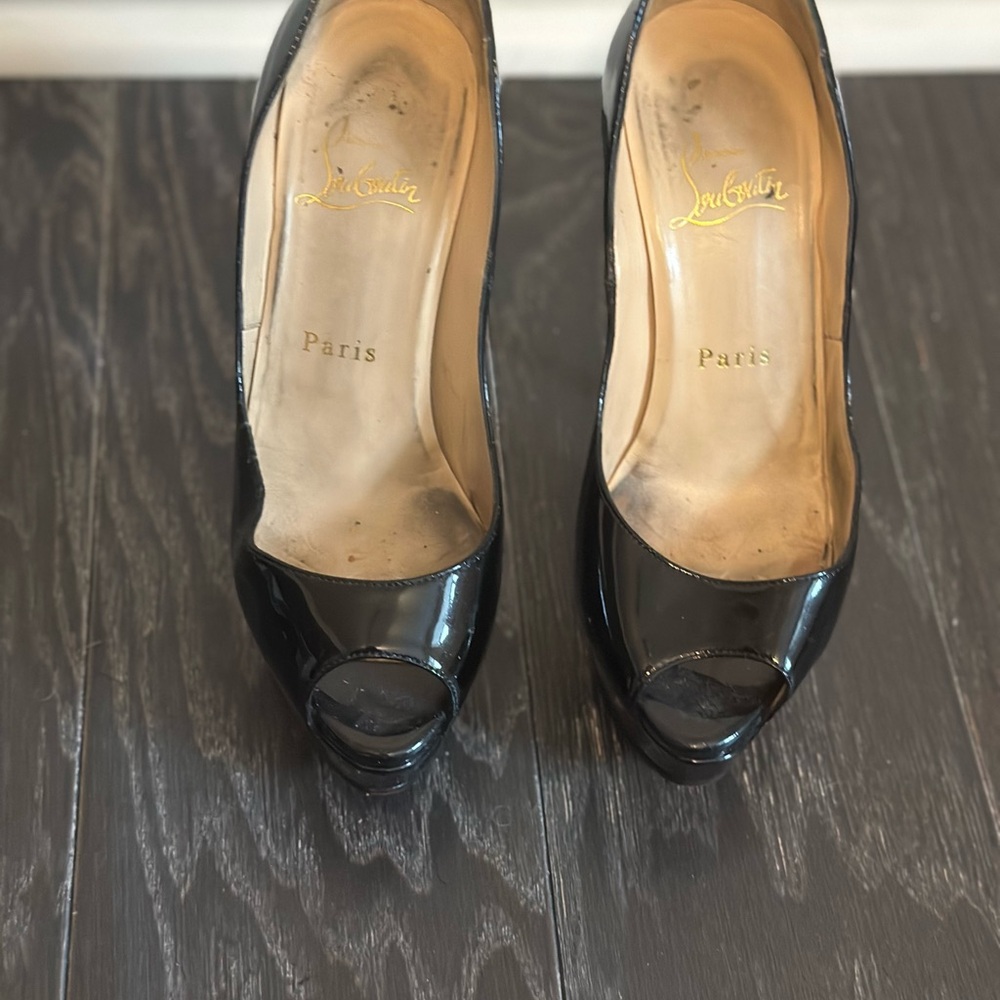 Christian Louboutin Glossy Black Peep-Toe Heels